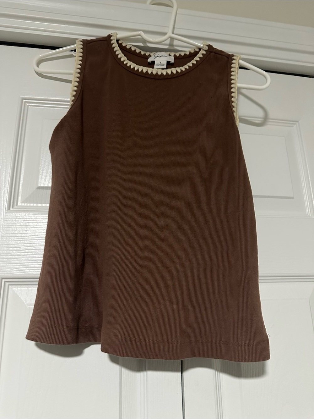 Japna Brown Knit Tank with Cream Scallop Trim